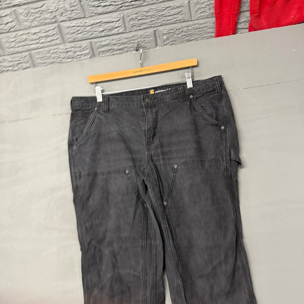 Carhartt Womens 16 Short Double Front Work Pants Washed Black Canvas Utility